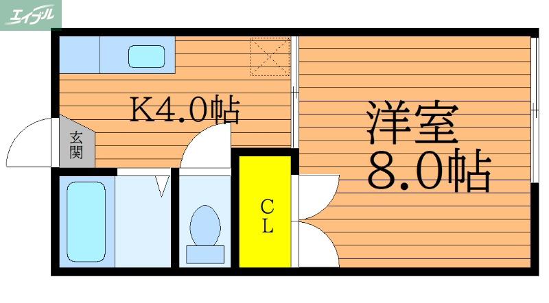 ドエル津島(1K/2階)の間取り写真