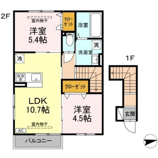 ホワイト キャッスル(2LDK/2階)の間取り写真