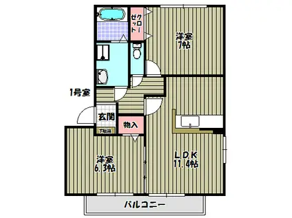 リビングタウン狭山池 D棟(2LDK/2階)の間取り写真