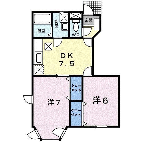 フレグランス望B(2DK/1階)の間取り写真