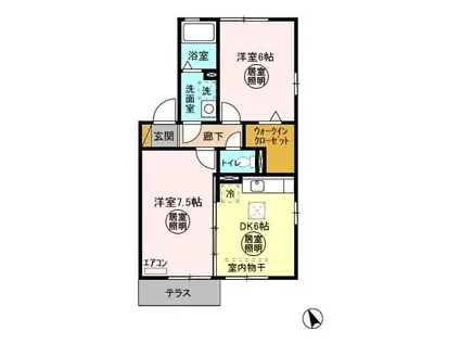 オーベンロープ(2DK/1階)の間取り写真