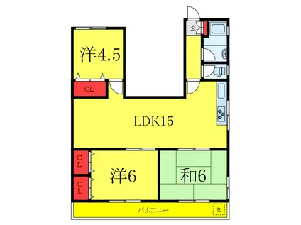 シャトーカネヨ江原(3LDK/1階)の間取り写真