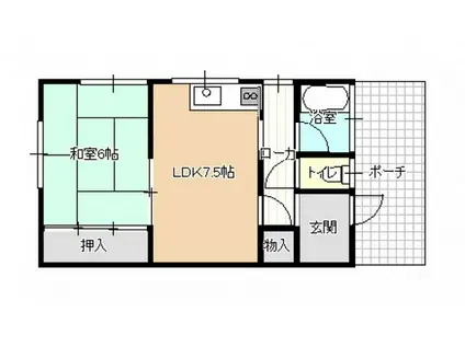 向陽荘(1DK/2階)の間取り写真