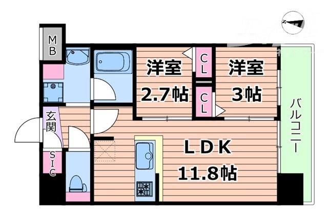 アーバングランデ新大阪(2LDK/5階)の間取り写真