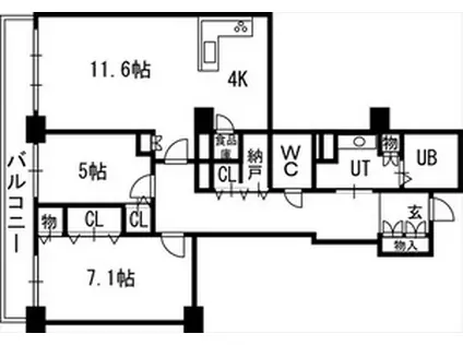 知事公館前タワーレジデンス(2LDK/27階)の間取り写真