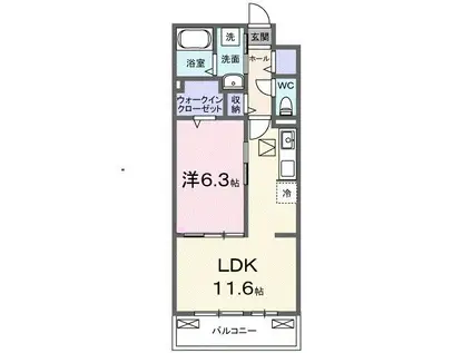 ロイヤル長伏(1LDK/1階)の間取り写真