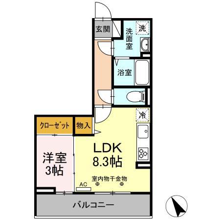 酒田市D-ROOM本町307(1LDK/3階)の間取り写真