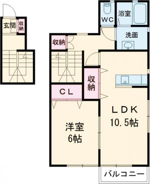 プラセールパーム(1LDK/2階)の間取り写真