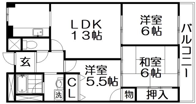 マンション新屋(3LDK/3階)の間取り写真