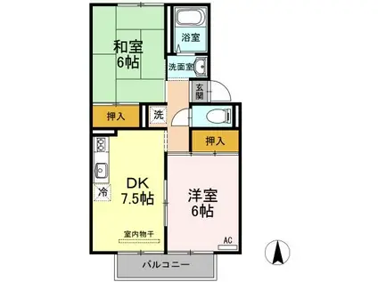 ハートハウスII棟(2DK/2階)の間取り写真