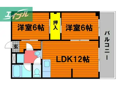 虫明第ニマンション(2LDK/2階)の間取り写真