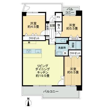 労住協千舟町ハイツ(3LDK/6階)の間取り写真