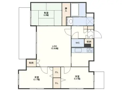 ビバシティ五島町(3LDK/8階)の間取り写真