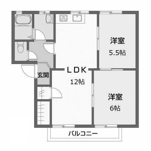 カルテット北斉院A・B・C・D棟(2LDK/2階)の間取り写真