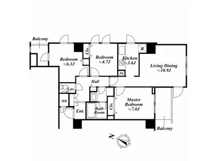 アクロス目黒タワー(3LDK/7階)の間取り写真