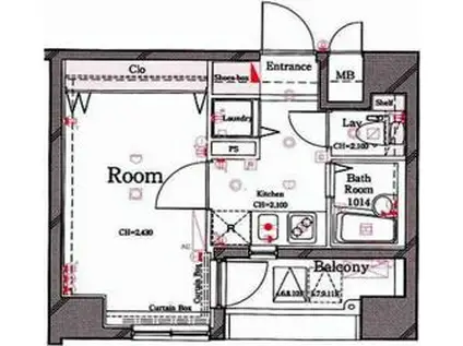 セジョリ横浜みなとみらい(1K/11階)の間取り写真