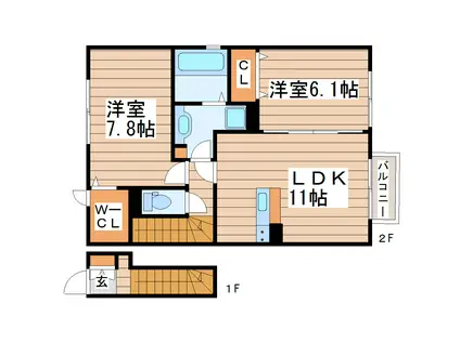 ウエストヒルズ I(2LDK/2階)の間取り写真