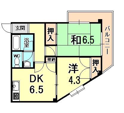 北夙川ナインズ(2DK/2階)の間取り写真