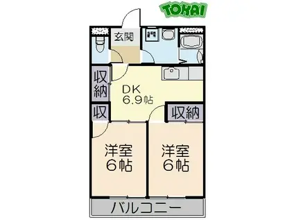 りんごの木(2DK/2階)の間取り写真