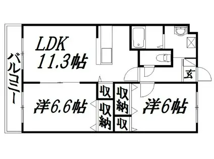 フロイデ宮竹(2LDK/3階)の間取り写真