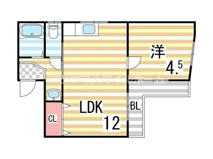 OKハイツ3号館(1LDK/1階)の間取り写真