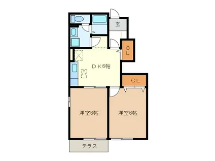 レジデンス ブロッコリー A・B棟(2DK/1階)の間取り写真