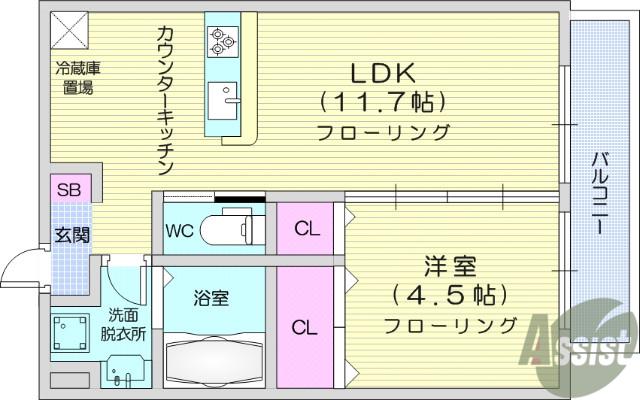 グランドール西勝山(1LDK/2階)の間取り写真