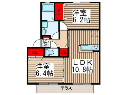 コンフォートフルールIII(2LDK/1階)の間取り写真