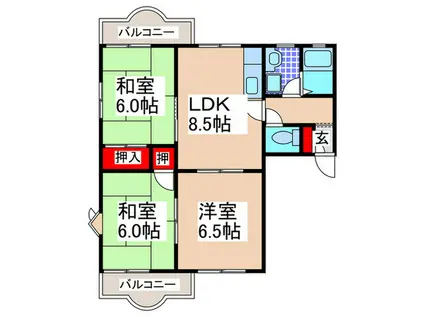 グランデヴォワ石切(3LDK/2階)の間取り写真