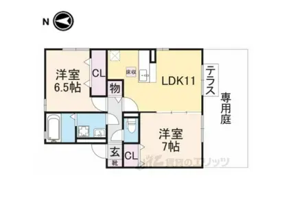 ヴィルヌーブC棟(2LDK/1階)の間取り写真