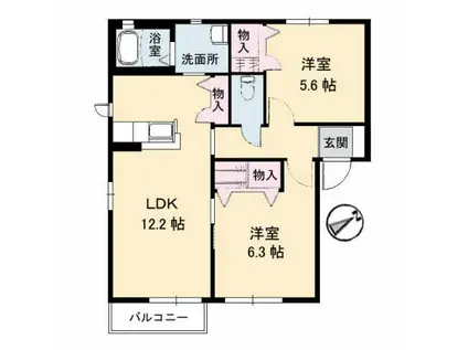 カンナビーKA棟(2LDK/2階)の間取り写真