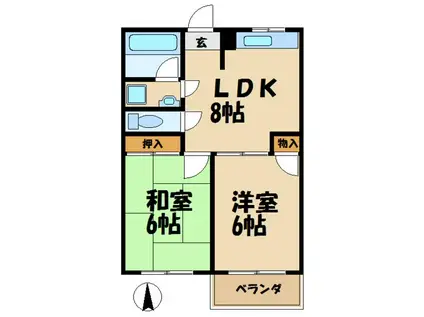 ジャルディーノモグサ(2DK/1階)の間取り写真