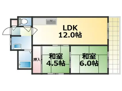 シャトー宝栄(2LDK/4階)の間取り写真