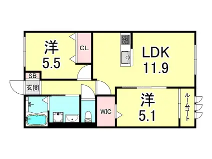 東垂水アパート 北棟(2LDK/1階)の間取り写真