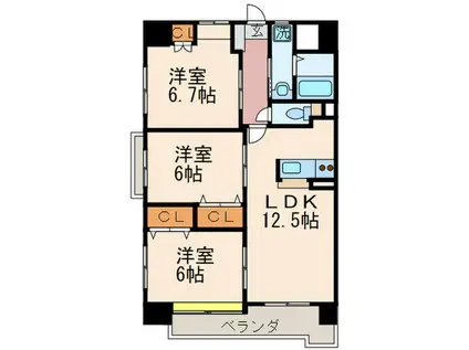 ヴァンクレスト(3LDK/3階)の間取り写真