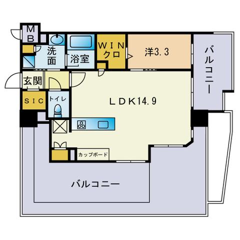 シーズンフラッツ平尾(1LDK/7階)の間取り写真