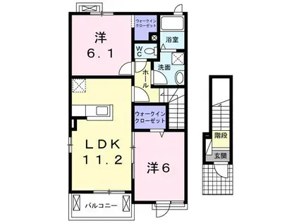 カーサ プラシードB(2LDK/2階)の間取り写真