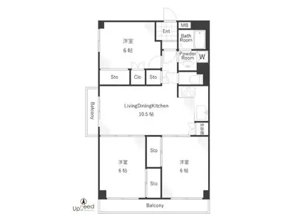 新武蔵野スカイハイツ(3LDK/8階)の間取り写真