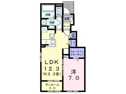 ＪＲ青梅線 河辺駅 徒歩21分 2階建 築4年(1LDK/1階)の間取り写真