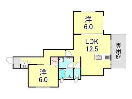 雪御所ハイツ(2LDK/1階)の間取り写真