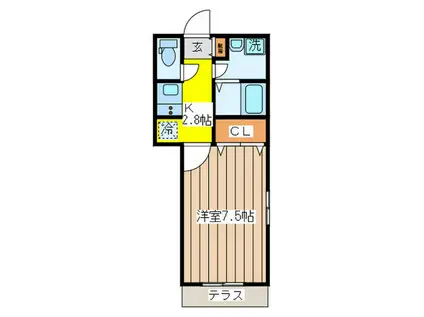東京都府中市 2階建 築12年(1K/1階)の間取り写真