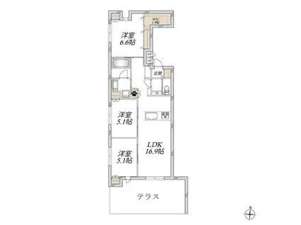 PALAIS CLAIR 桜山(3LDK/1階)の間取り写真