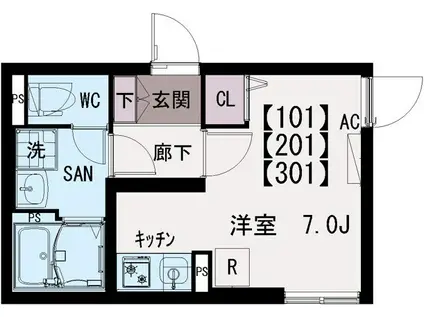 イクシオ栗原(ワンルーム/2階)の間取り写真