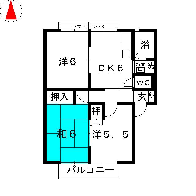 サンビレッジ南一色A(3DK/2階)の間取り写真