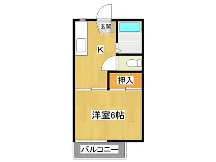 シティハイム フジヤマB棟(1K/2階)の間取り写真