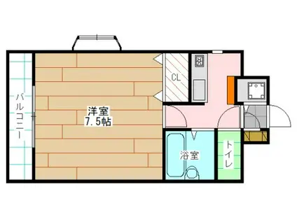 ペルル和白丘(1K/3階)の間取り写真