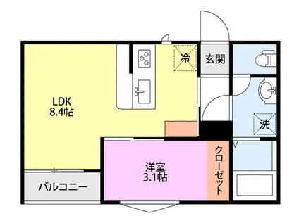 ラテ古町(1LDK/3階)の間取り写真