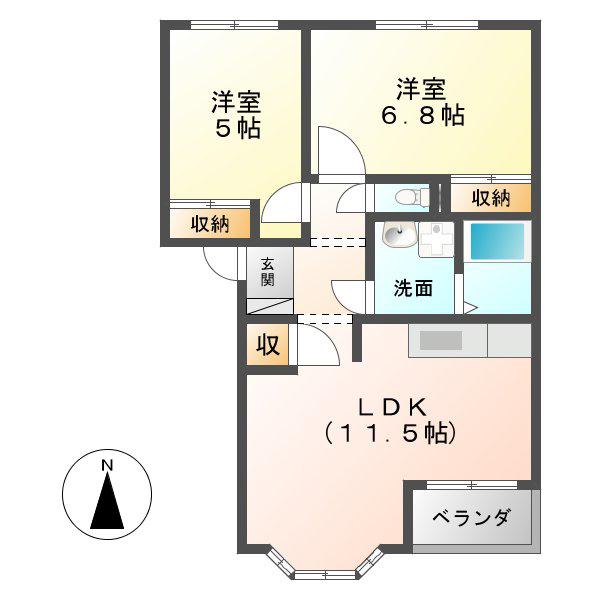 サンソレイユA(2LDK/2階)の間取り写真