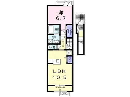 ASUNTO(1LDK/2階)の間取り写真