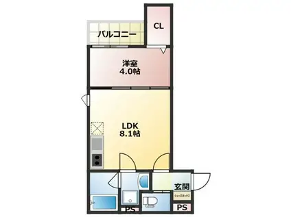 久留米市西町1193 E棟(1LDK/1階)の間取り写真